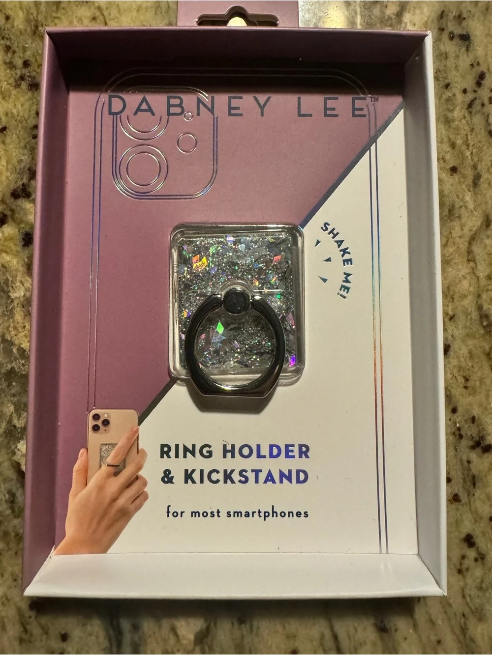 Dabney Lee Silver Holographic Glitter Phone Ring Holder & Kickstand